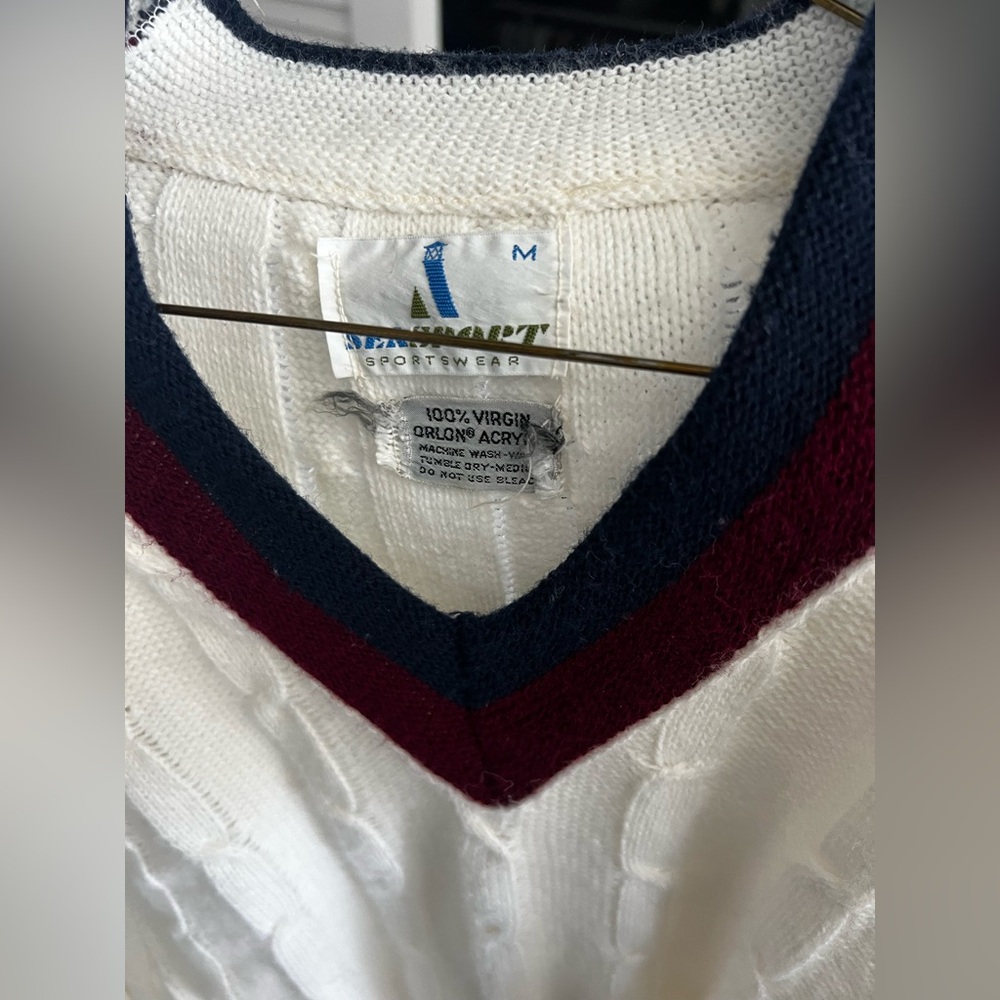 Men’s Medium Cream Cable Knit Sweater Seasport Sportswear - Picture 11 of 12